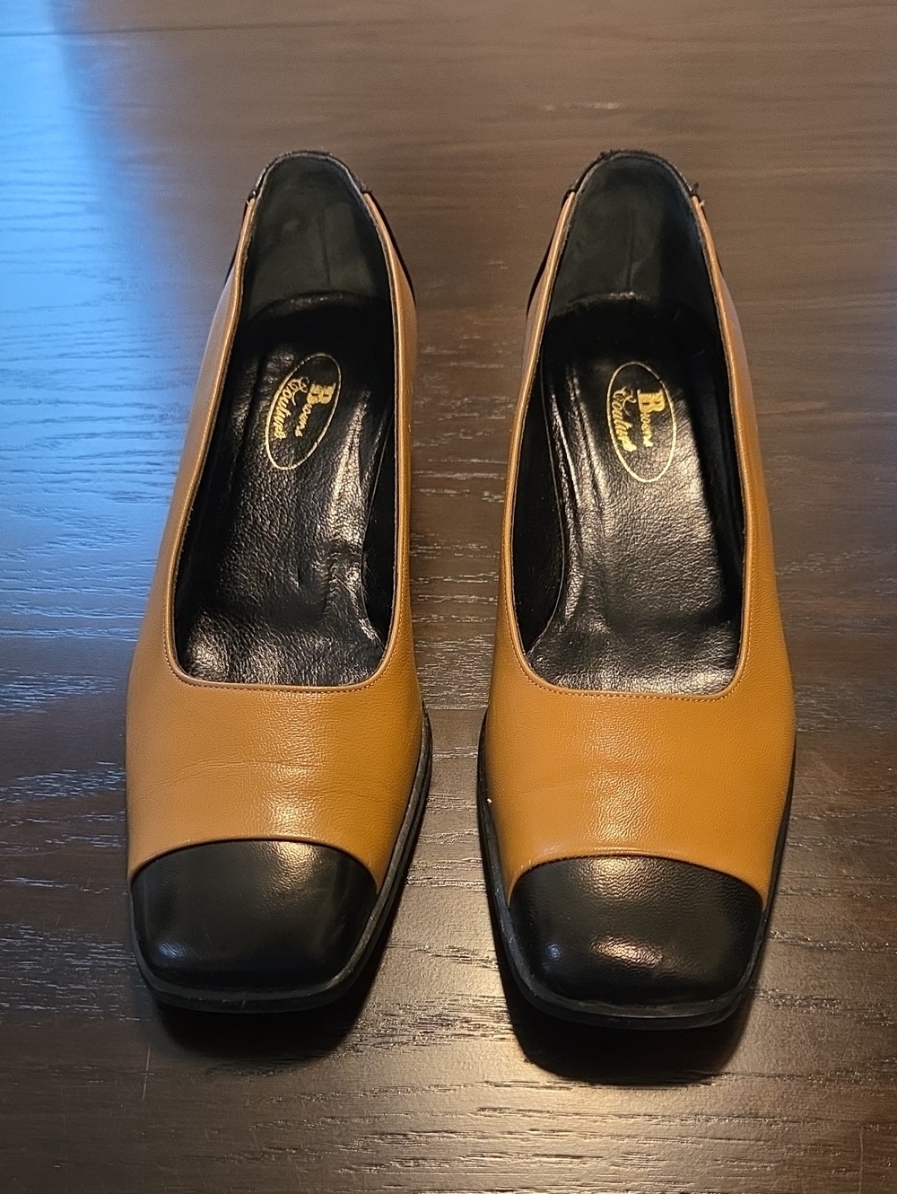 Two-Tone Leather Flats in Tan and Black